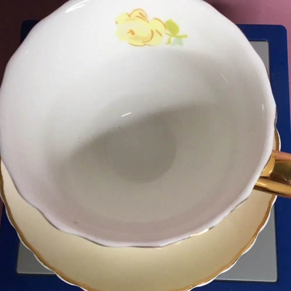 NWOB Jusalpha Light Yellow Rose Bone China Tea Coffee‎ & Saucer Cup  Set